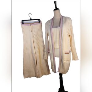 3 Pc Soft Knit Set Cardigan Top Pants